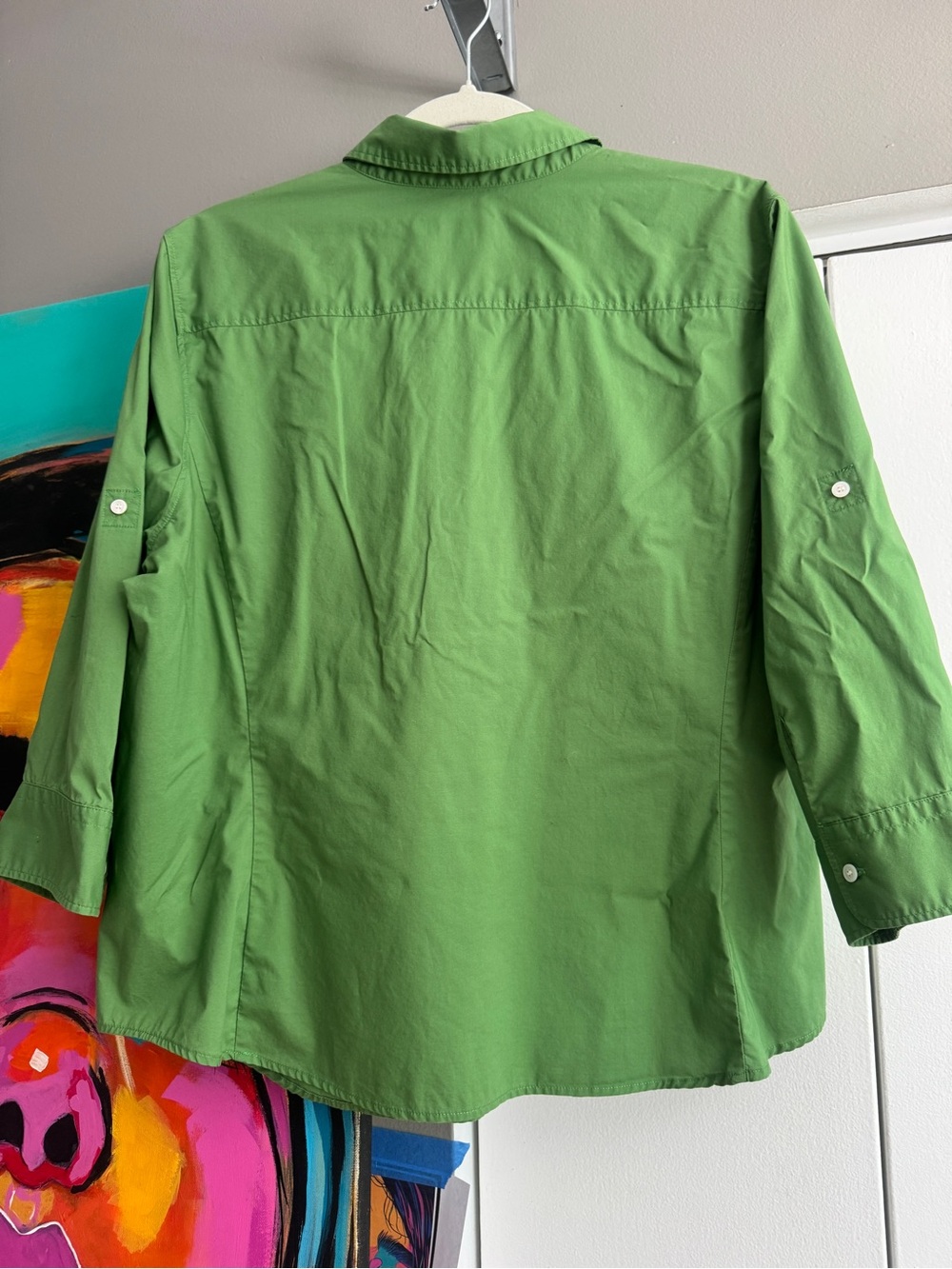 Talbots Petite XL Green Ruffled Stretch Poplin Blouse - Picture 6 of 8